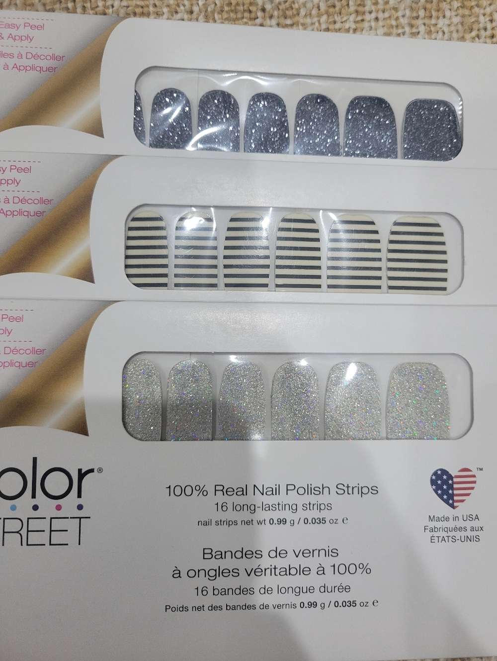 Color Street Silver Holographic Glitter & Clear Black Stripe Nail Strips
